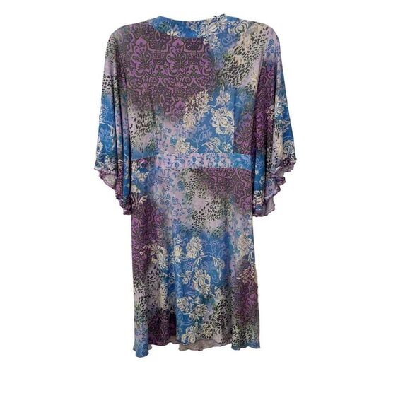 Bisou Bisou Kimono Robe Floral Bell Sleeve Wrap Tie Size L Multicolor - Picture 2 of 13